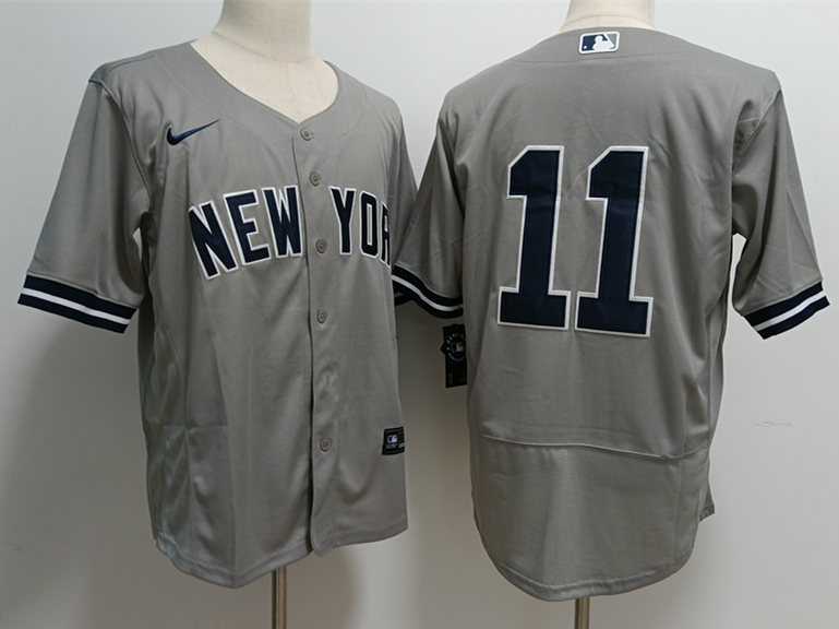 Mens New York Yankees #11 Anthony Volpe Grey Stitched Flex Base Nike Jersey